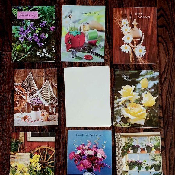 Vintage Retro Floral Sewing Fishing Assorted Greeting Cards x 8 w Envelopes - Picture 3 of 5